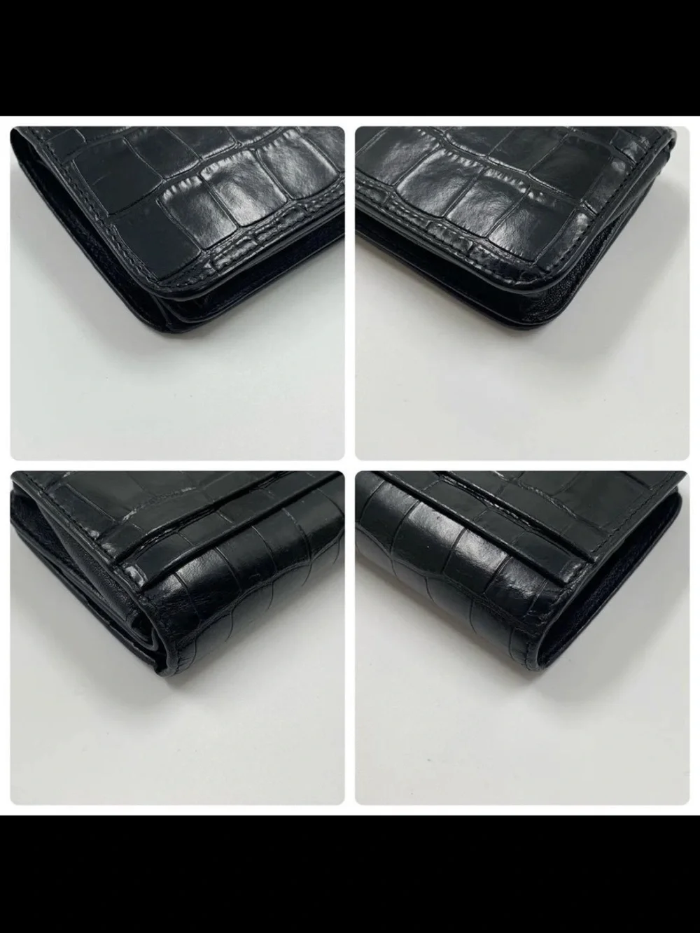 Balenciaga Black Croc-Embossed Compact Leather Wallet